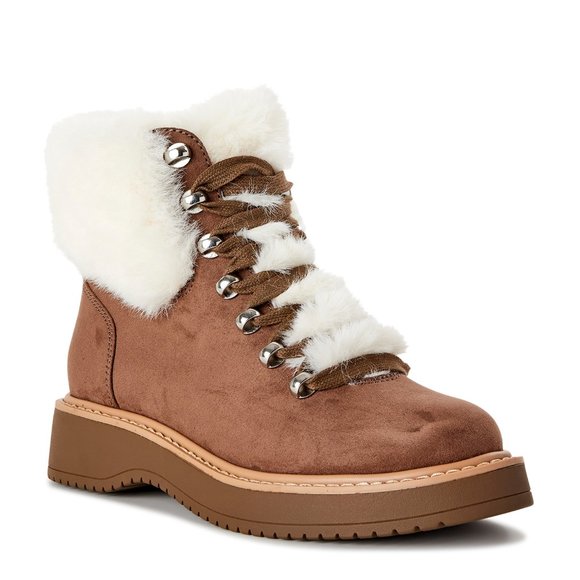 Shoes - Madden NYC Faux Fur Cuff Laced Boots. Zipped sides. Size 9.